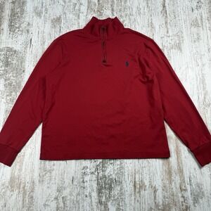 Polo Ralph Lauren Mens Cotton Red Mock Neck Quarter Zip Pullover/ Sweater Size L